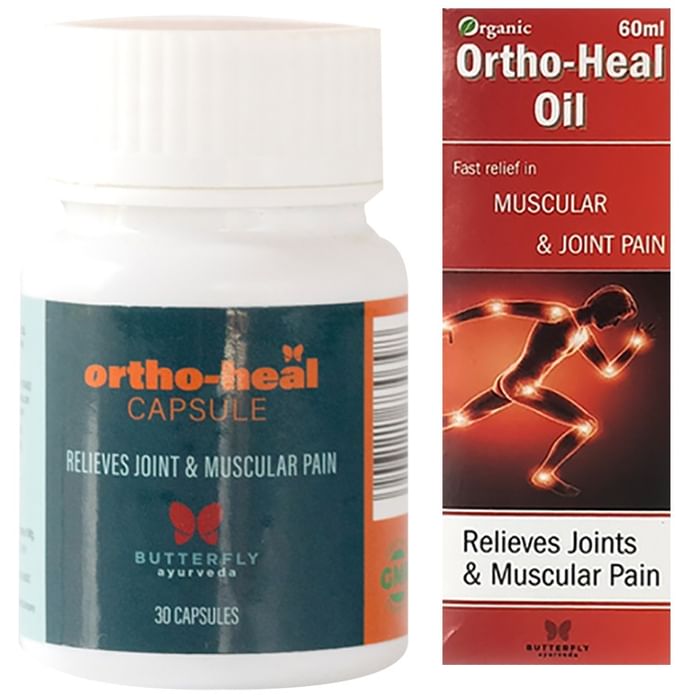 Butterfly Ayurveda Combo Pack of Ortho Heal Oil 60ml & Ortho Heal 30 Capsules - Nibasu