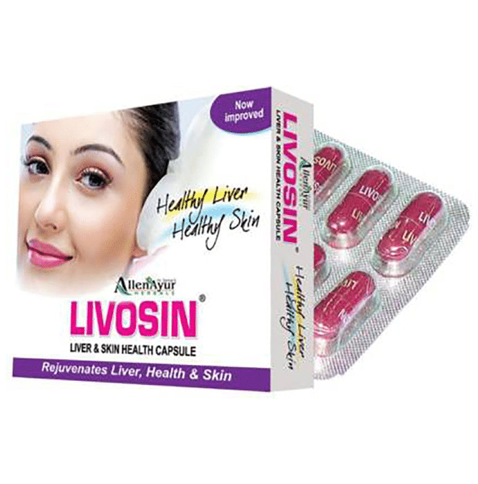 Dr. Sarkar's Allen Ayur Herbals Livosin Liver & Skin Health Capsule (20 Each) - Nibasu