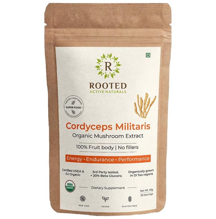 Rooted Active Naturals Cordyceps Militaris Organic Mushroom Extract Powder - Nibasu
