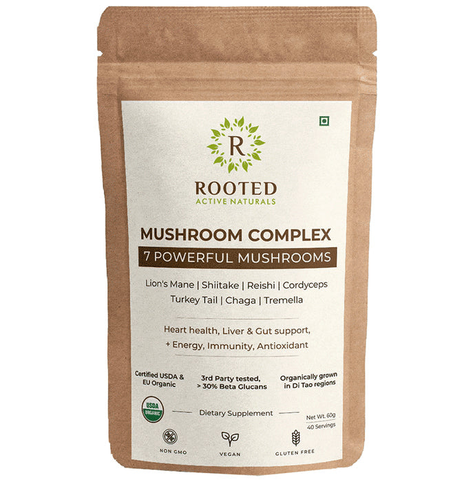 Rooted Active Naturals Mushroom Complex 7 Powerful Mushrooms Powder - Nibasu