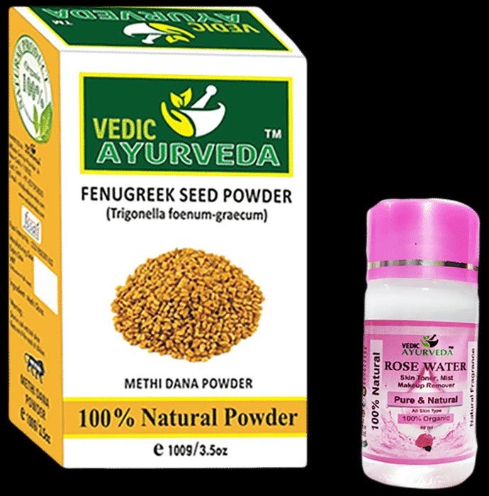 Vedic Ayurveda Combo Pack of Fenugreek Seed Powder with Rose water (60ml) - Nibasu