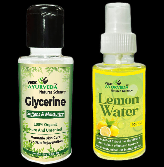 Vedic Ayurveda Combo Pack of Glycerine (125g) & Lemon Water (100ml) - Nibasu