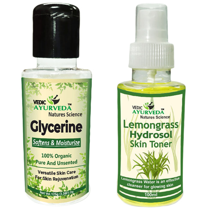 Vedic Ayurveda Combo pack of Glycerine (125g) & Lemongrass Hydrosol Skin Toner (100ml ) - Nibasu