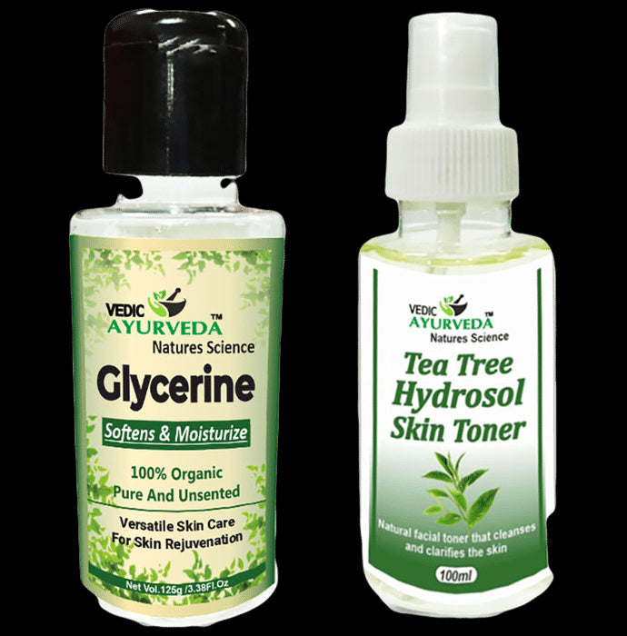 Vedic Ayurveda Combo Pack of Glycerine (125g) & Tea Tree Hydrosol Skin Toner (100ml) - Nibasu