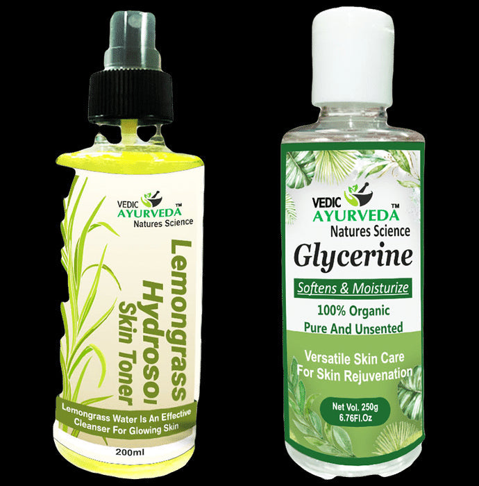 Vedic Ayurveda Combo Pack of Lemongrass Hydrosol Skin Toner (200ml) With Glycerine (250g) - Nibasu