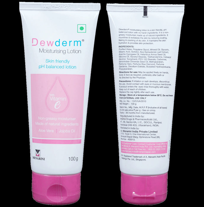 Dewderm Moisturising Lotion with Vitamin E, Aloe Vera & Jojoba Oil | Skin-Friendly & pH-Balanced - Nibasu
