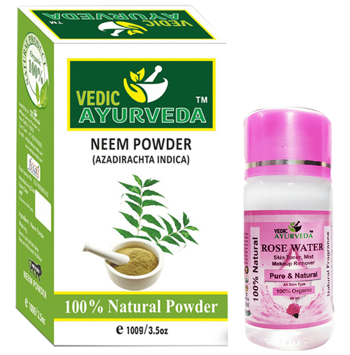 Vedic Ayurveda Combo Pack of Neem Powder (100gm) & Rose water (60 ml) - Nibasu
