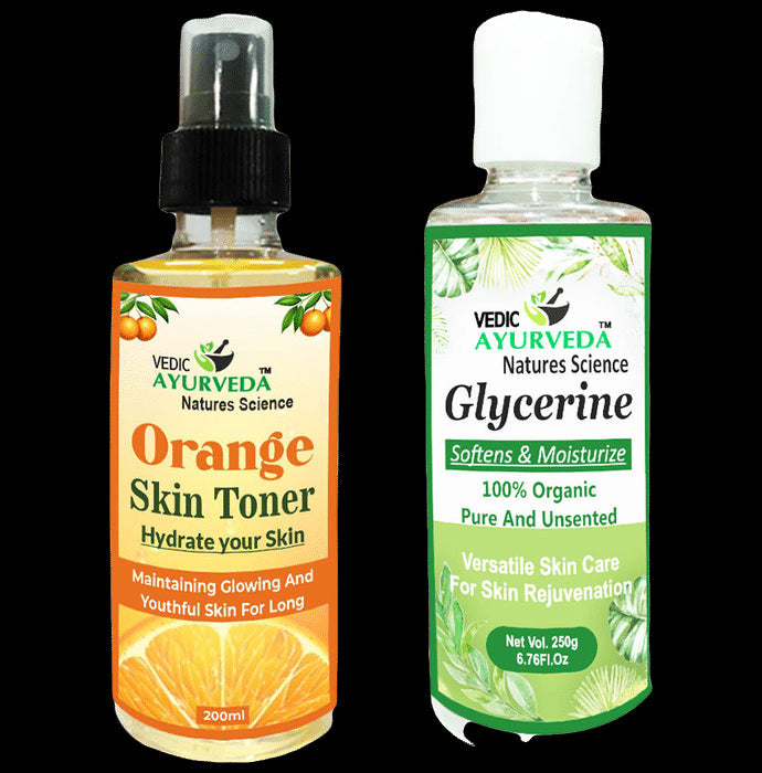 Vedic Ayurveda Combo Pack of Orange Skin Toner (200ml) With Glycerine (250g) - Nibasu