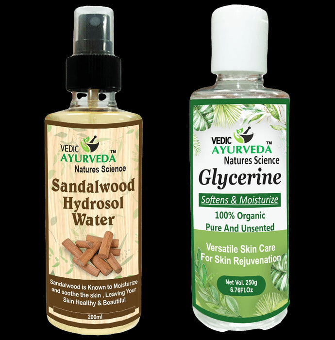 Vedic Ayurveda Combo Pack of Sandalwood Hydrosol Water (200ml) With Glycerine (250g) - Nibasu