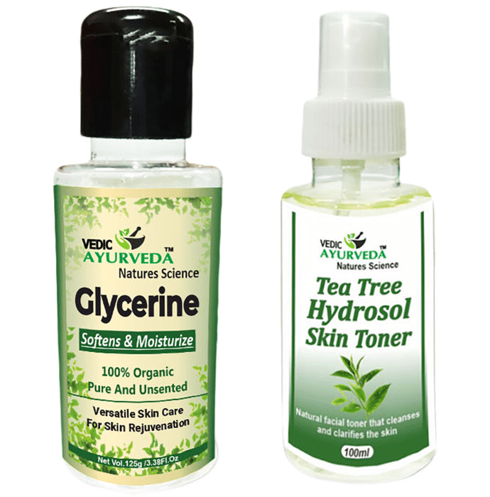 Vedic Ayurveda Glycerine (125g) & Tea Tree Hydrosol Skin Toner (100ml) - Nibasu