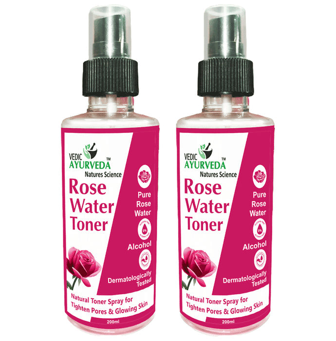 Vedic Ayurveda Rose Water Skin, Natural Toner Spray (200ml Each) - Nibasu
