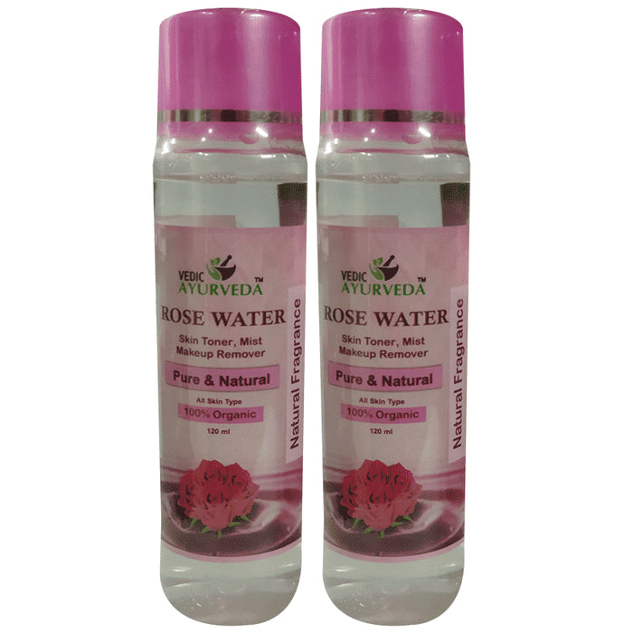 Vedic Ayurveda Rose water,Skin Toner, Makeup Remover (120ml Each) - Nibasu