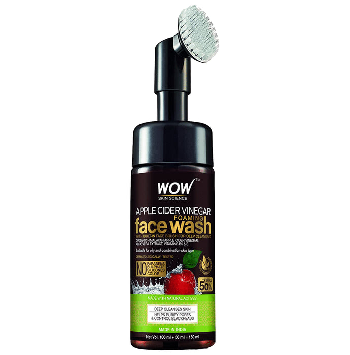 WOW Skin Science Apple Cider Vinegar Foaming Face Wash with Built-In Face Brush - Nibasu