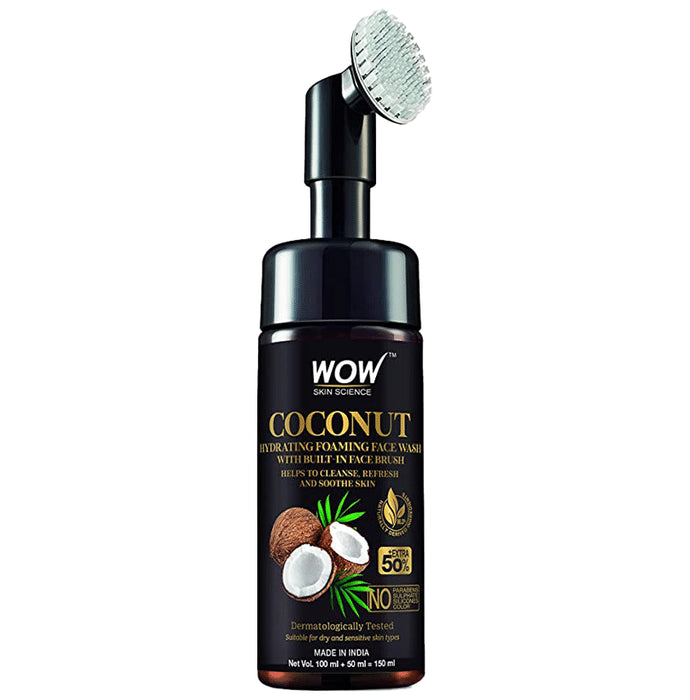 WOW Skin Science Coconut Hydrating Foaming Face Wash with Built-In Face Brush - Nibasu