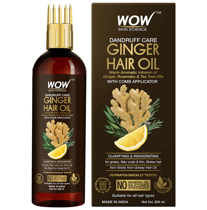 WOW Skin Science Dandruff Care Ginger Hair Oil with Comb Applicator - Nibasu