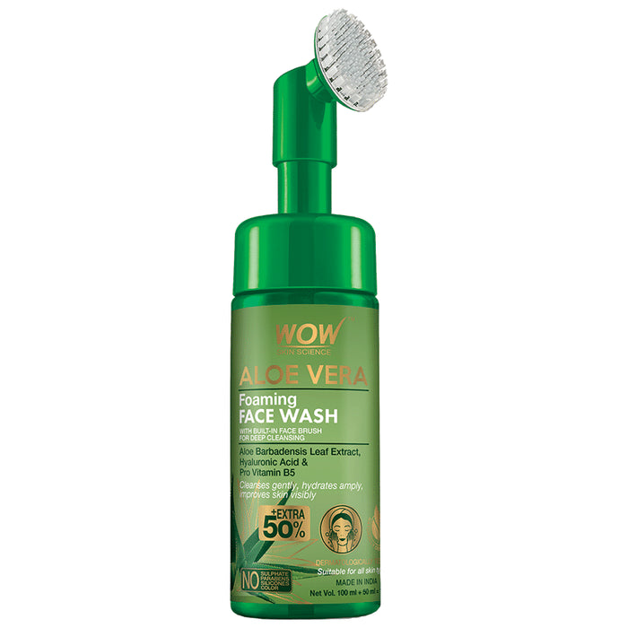 WOW Skin Science Face Wash Aloevera Foaming with Built-In Face Brush - Nibasu