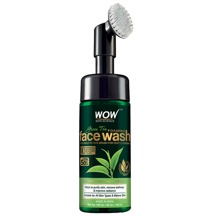 WOW Skin Science Green Tea Foaming Face Wash with Built-In Face Brush - Nibasu