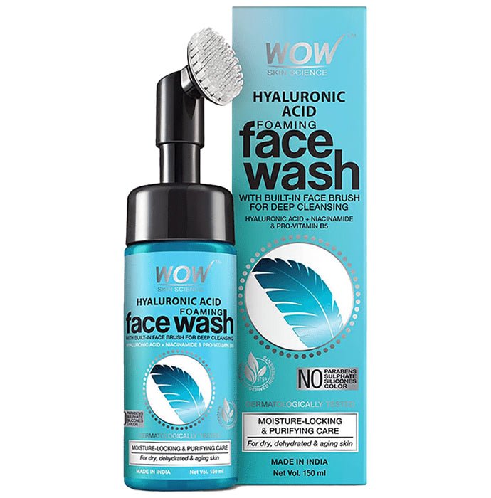 WOW Skin Science Hyaluronic Acid Foaming Face Wash with Built-In Face Brush - Nibasu