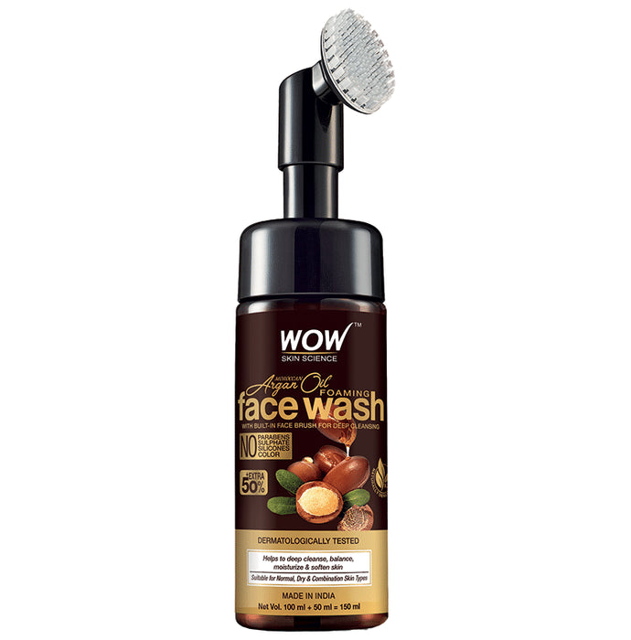 WOW Skin Science Moroccan Argan Oil Foaming Face Wash with Built-In Face Brush - Nibasu