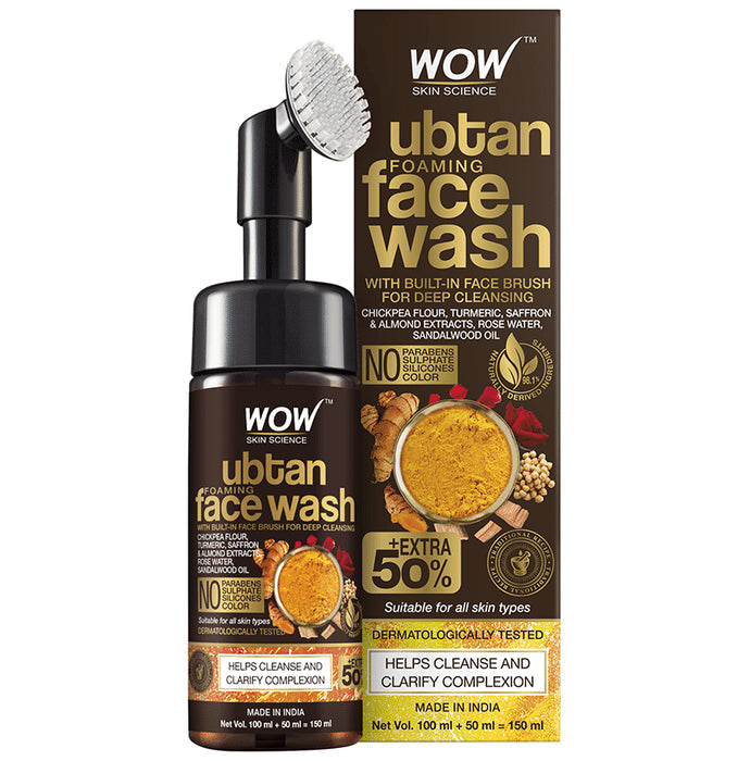 WOW Skin Science Ubtan Foaming Face Wash with Built-In Face Brush - Nibasu