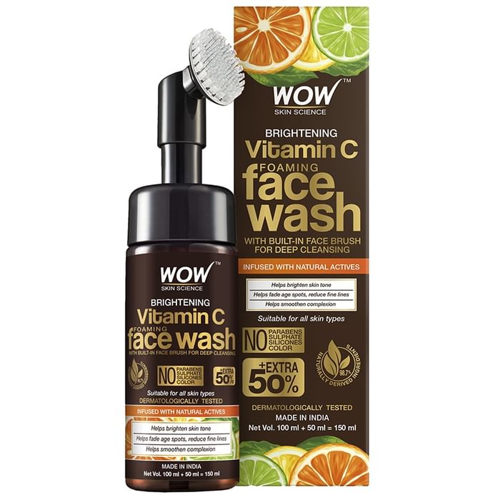 WOW Skin Science Vitamin C Foaming Face Wash with Built-In Face Brush - Nibasu