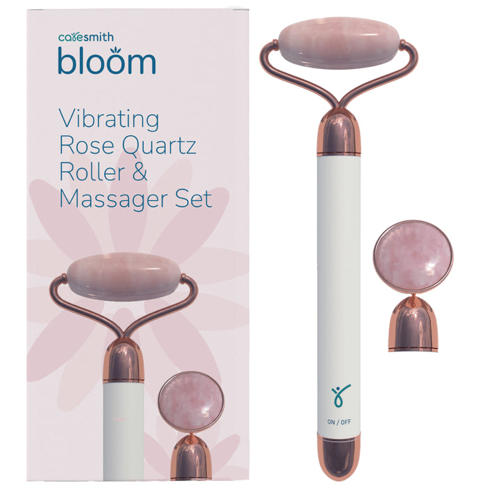 Caresmith Bloom Vibrating Rose Quartz Roller & Massager Set White - Nibasu