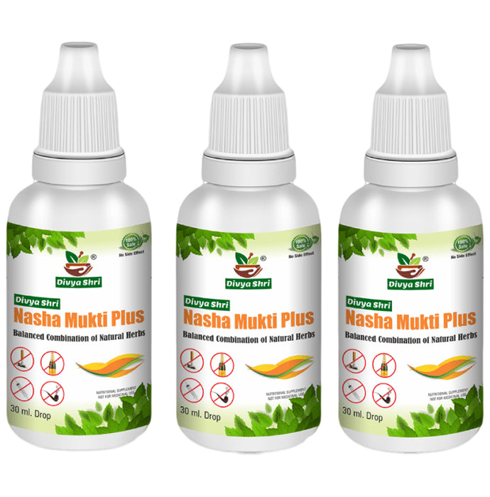 Divya Shri Nasha Mukti Plus Drop Balanced Combination of Natural Herbs (30ml Each) Buy 2 Get 1 Free - Nibasu
