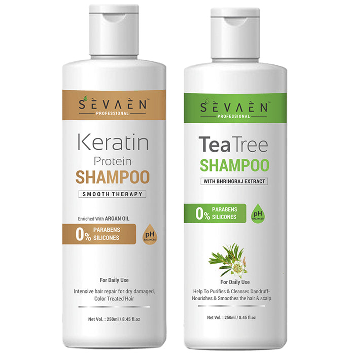 Sevaen Professional Keratin Protein Shampoo and Tea Tree Shampoo (250ml Each) - Nibasu