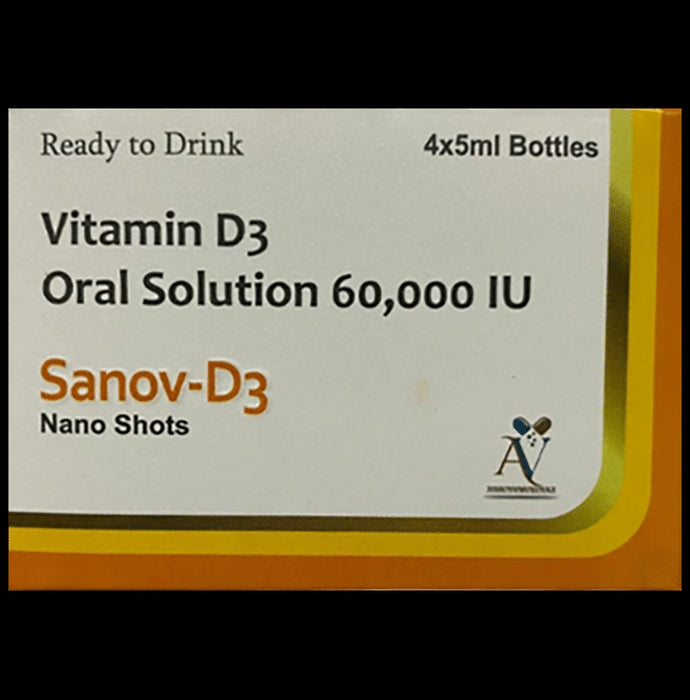 Sanov D3 with Cholecalciferol 60000 IU | Nano Shots Oral Solution (5ml Each) - Nibasu