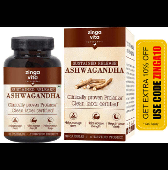 Zingavita Ayurveda Sustained Release Ashwagandha 300mg Capsule - Nibasu