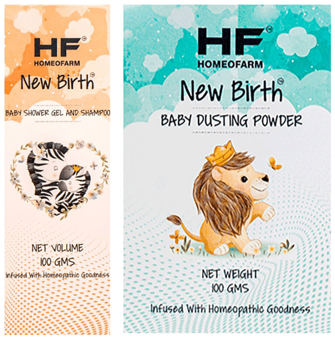 H F Homeofarm Combo Pack of New Birth Baby Shower Gel and Shampoo & Baby Dusting Powder (100gm Each) - Nibasu