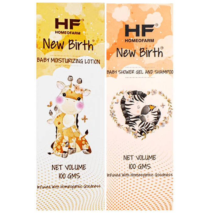 H F Homeofarm Combo Pack of New Birth Baby Shower Gel and Shampoo & Baby Lotion (100gm Each) - Nibasu
