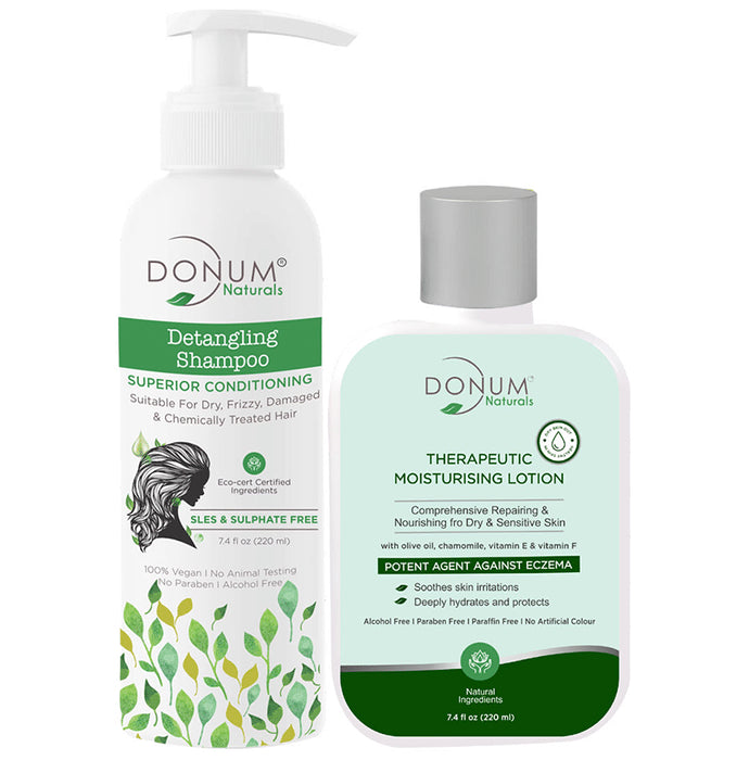 Donum Naturals Combo Pack of Detanglin Shampoo and Therapeutic Moisturising Lotion (220ml Each) - Nibasu