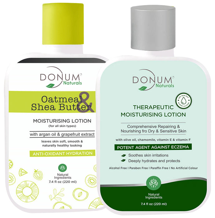 Donum Naturals Combo Pack of Oatmeal & Shea Butter Moisturising Lotion and Therapeutic Moisturizing Lotion - Nibasu