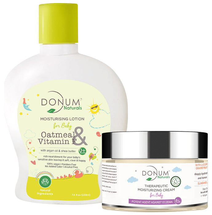 Donum Naturals Combo Pack of Oatmeal & Vitamin F Lotion and Therapeutic Moisturizing Cream for Baby - Nibasu