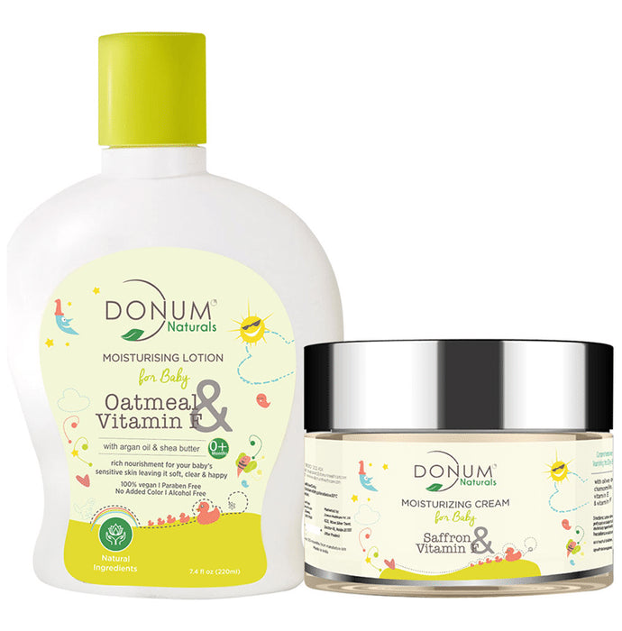 Donum Naturals Combo Pack of Oatmeal & Vitamin F Moisturising Lotion and Saffron & Vitamin F Cream for Baby - Nibasu