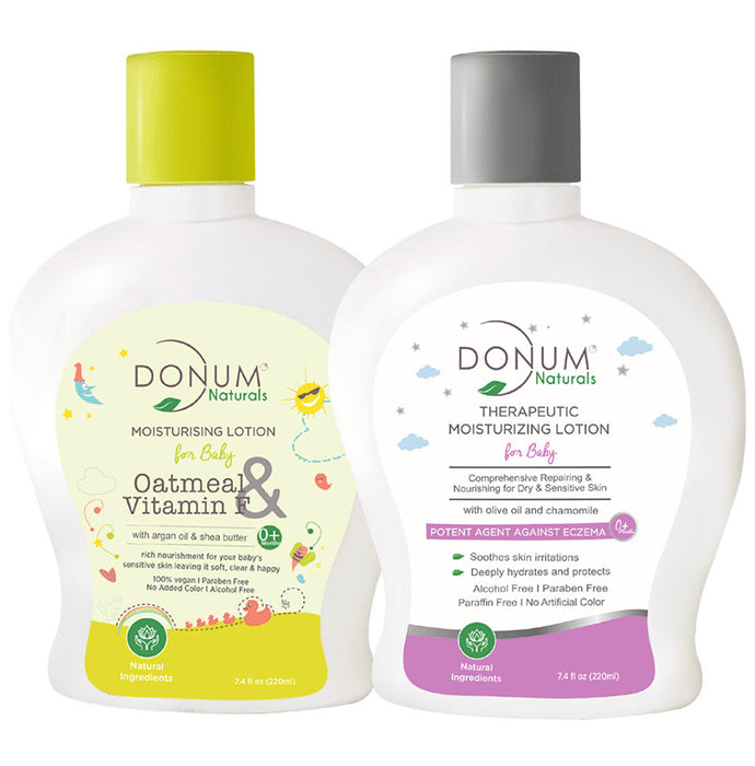 Donum Naturals Combo Pack of Oatmeal & Vitamin F Moisturising Lotion and Therapeutic Moisturizing Lotion for Baby - Nibasu
