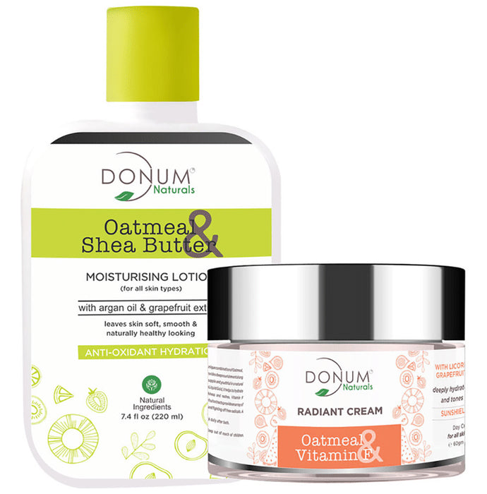 Donum Naturals Combo Pack of Radiant Cream and Oatmeal & Shea Butter Moisturising Lotion - Nibasu