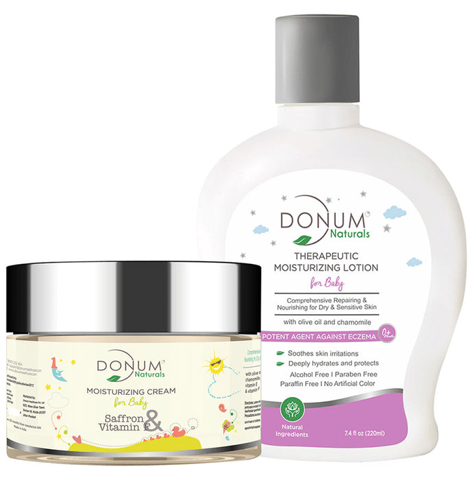 Donum Naturals Combo Pack of Saffron & Vitamin F Cream and Therapeutic Moisturizing Lotion for Baby - Nibasu
