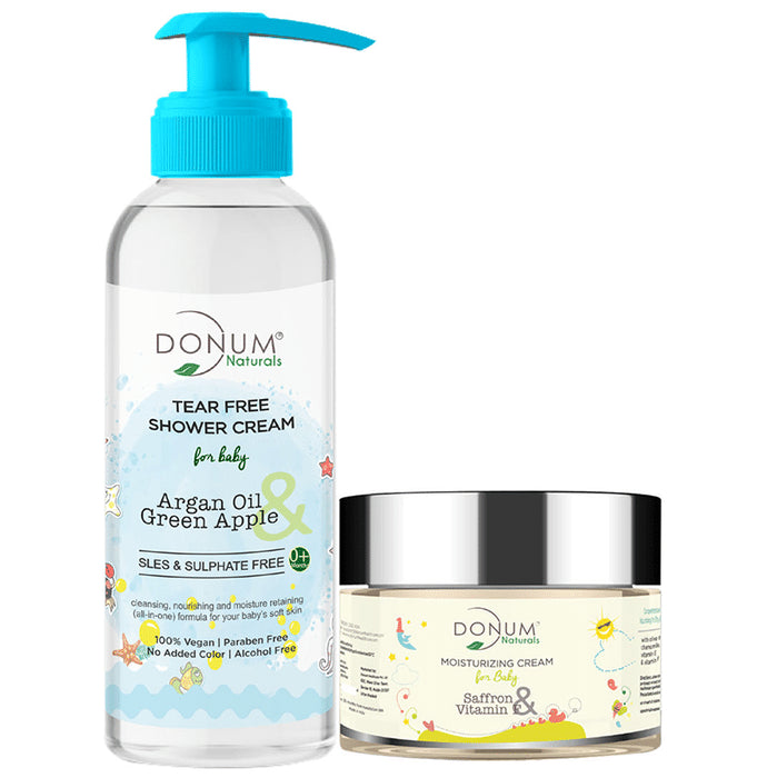 Donum Naturals Combo Pack of Tear Free Shower Cream and Saffron & Vitamin F Moisturizing Cream for Baby - Nibasu