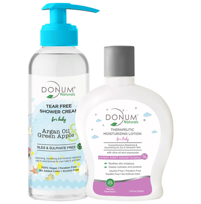 Donum Naturals Combo Pack of Tear Free Shower Cream and Therapeutic Body Moisturizing Lotion for Baby - Nibasu